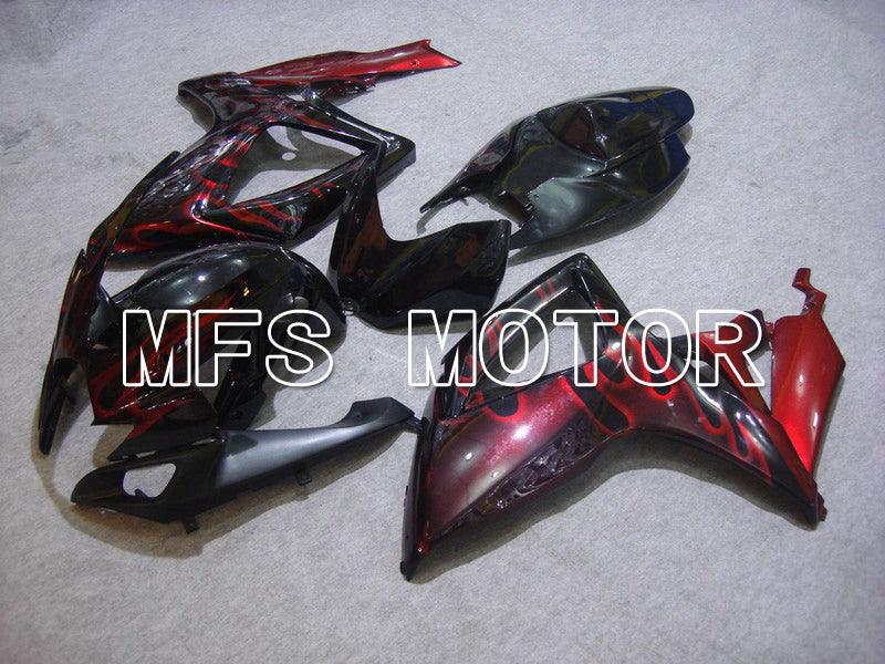 Suzuki GSXR600 GSXR750 2006-2007 Injection ABS Fairing - Flame - Black Red - MFS4908 - Fairings Kit